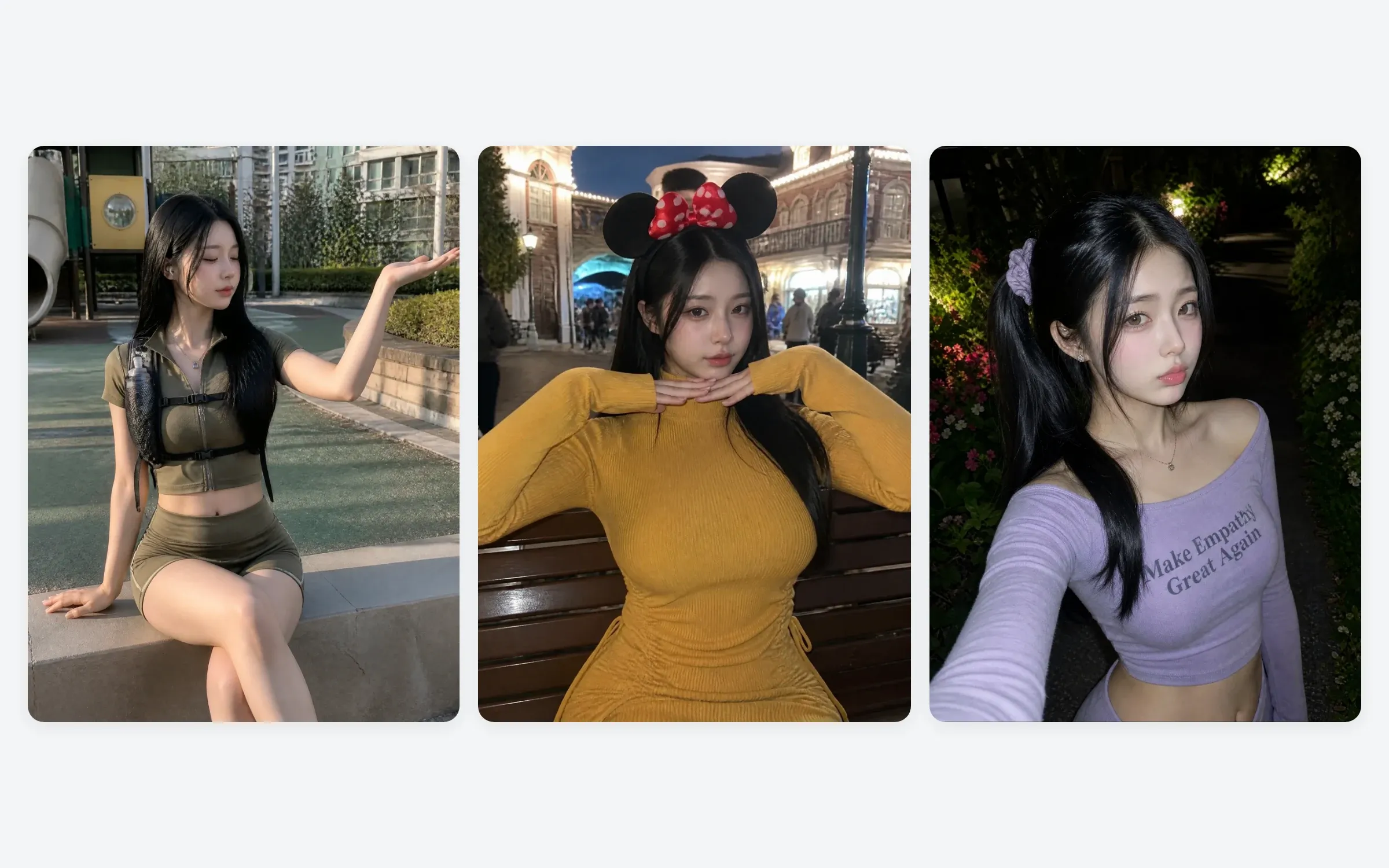 서로 다른 옷을 입은 같은 캐릭터 3컷
